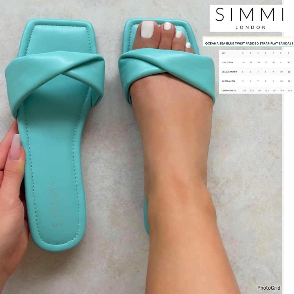 - Simmi London size 6 oceana sea blue twist padded strap flat sandals NEW